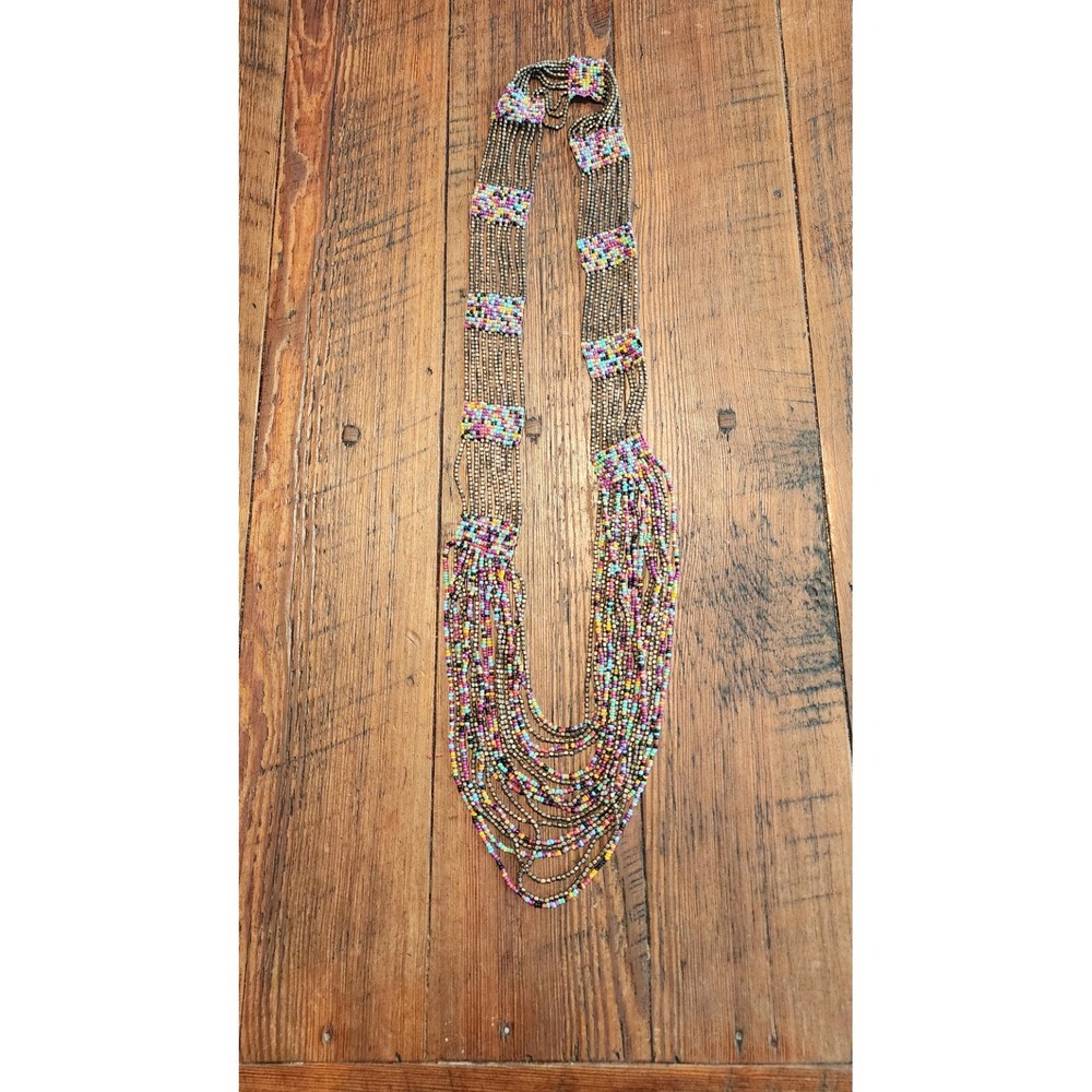 Extra Long Native American‎ Style Glass Bead Necklace Over 40" Multi Color